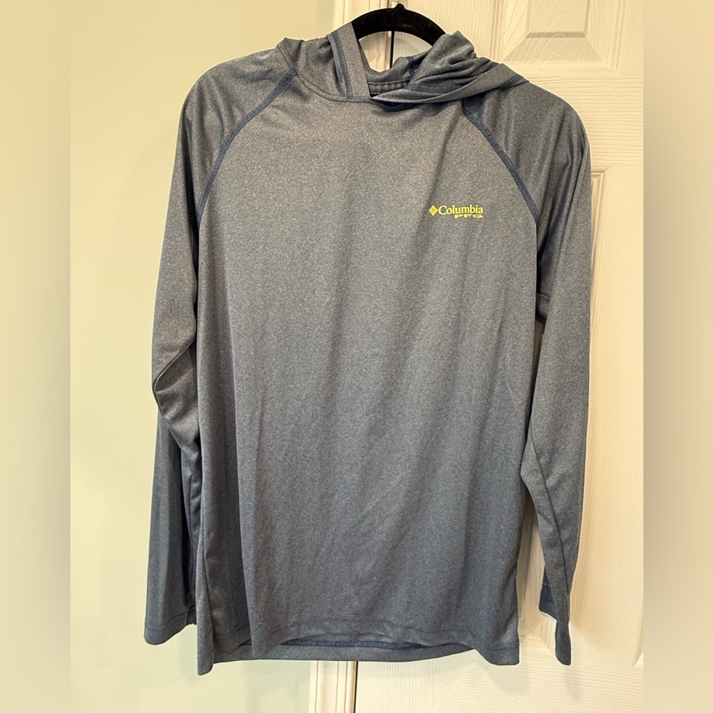 Men’s Columbia PFG Terminal Tackle Long - Sleeve Hoodie Small Blue with Yellow